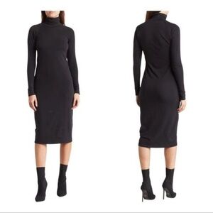 James Perse Stretch Viscose Black Turtleneck Midi Dress Size 1 (Small)